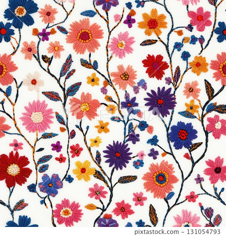 Vibrant floral embroidery colorful textile art and creative inspiration 131054793