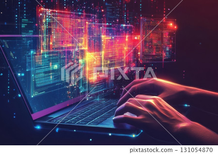 Digital transformation coding action virtual space technology cyber environment close-up viewpoint Digital transformation coding action virtual space technology cyber environment close-up viewpoint 131054870