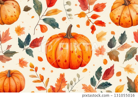 Pumpkins and autumn leaves cozy top view of a harvest festival celebration illustration 131055016