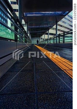 People walking on the skywalk People walking on the skywalk 131055069