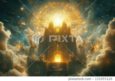 Majestic celestial temple ethereal realm digital art dreamlike atmosphere fantastical perspective 131055120