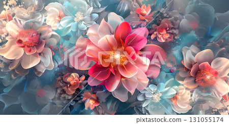 Abstract Floral Mural Digital Art Background - Ai Generated 131055174