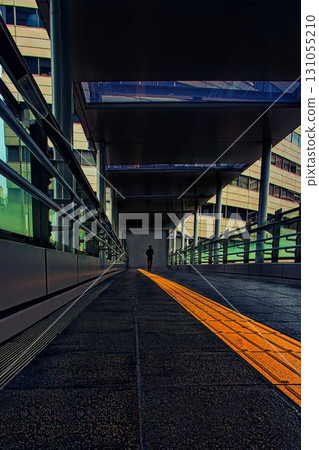 People walking on the skywalk People walking on the skywalk 131055210
