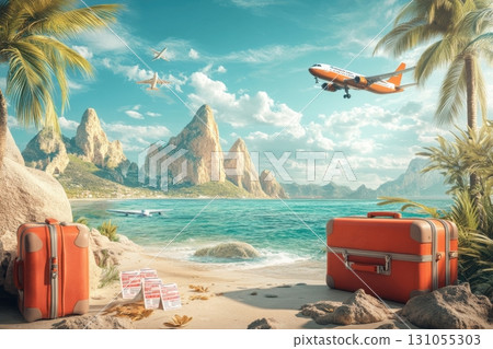 Sunny seaside escape exciting beach adventure and tropical island photography 131055303