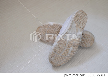 The soles of hand-washed indoor shoes 131055311