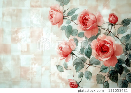 Beautiful pink roses floral wallpaper - elegant indoor decor digital art close-up Beautiful pink roses floral wallpaper - elegant indoor decor digital art close-up 131055481