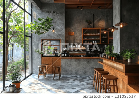 Modern urban coffee shops inviting interiors for a cozy and relaxing experience 131055537