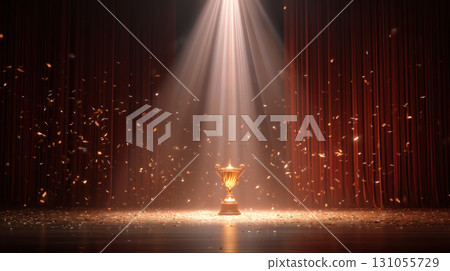 Championship trophy on red background light 131055729