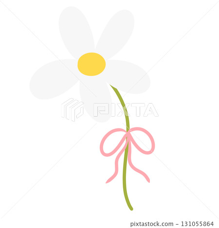 White daisy tied with a pink bow White daisy tied with a pink bow 131055864