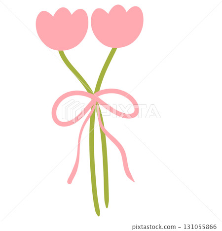 Pink tulips tied with a pink bow Pink tulips tied with a pink bow 131055866