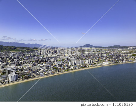 Drone aerial shot of Imajuku, Maebara, and Kyushu University Research City taken from offshore Nagataru Coast, Fukuoka Drone aerial shot of Imajuku, Maebara, and Kyushu University Research City taken from offshore Nagataru Coast, Fukuoka 131056180