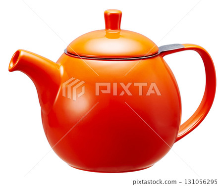 Orange teapot, ceramic kitchenware, white background Orange teapot, ceramic kitchenware, white background 131056295
