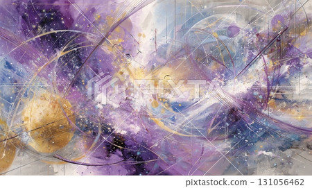 Japanese materials and New Year's materials: Abstract and beautiful art, purple and gold space, background material 131056462