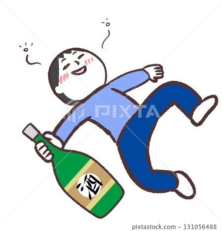 Illustration of a man drinking alcohol and lying down 131056488