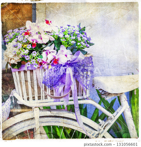 charming street decoration -vintage bike with flowers charming street decoration -vintage bike with flowers 131056601