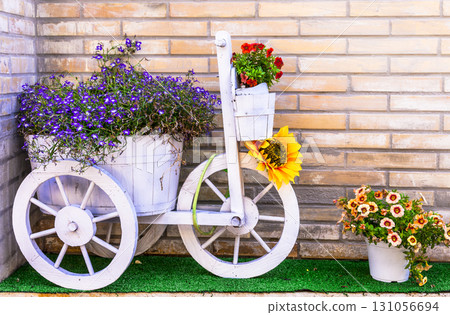 cute floral design street decoration with retro bike cute floral design street decoration with retro bike 131056694