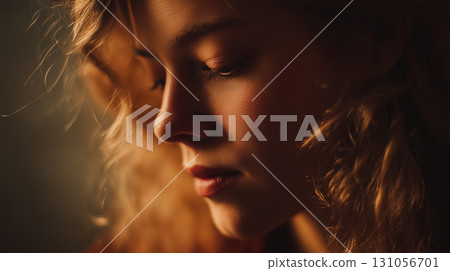 在戲劇性燈光下照亮的女性模特兒藝術肖像/受爵士樂啟發的縮圖 131056701