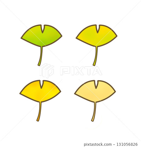 Ginkgo leaves 4-color set (Autumn, Japanese-style illustration material) 131056826