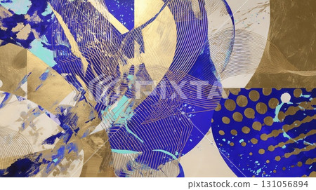 日本和新年的材料抽象而精緻的藝術品 - 金箔、藍色和圓圈的美麗設計 131056894