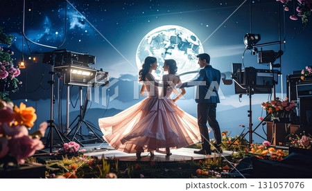 人們在月亮的映襯下翩翩起舞 131057076