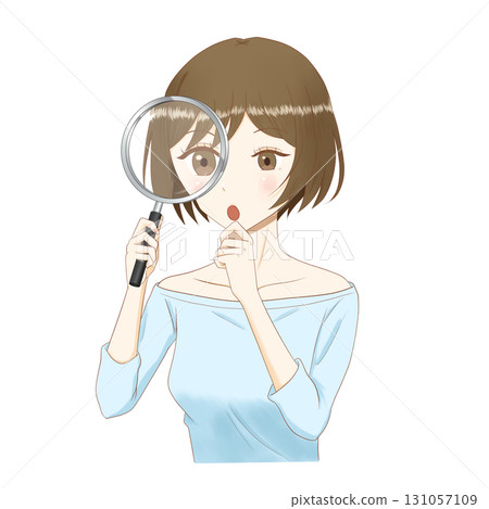 透明背景上拿著放大鏡的動漫風格女孩 131057109