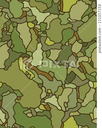 Seamless vector pattern with organic terrain shapes in warm green palette and dark brown contour lines 131057258