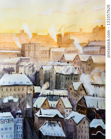 City on a winter morning 131057626