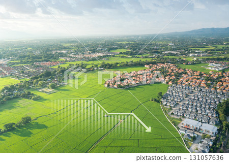 Land in aerial view with concept of land value. Land in aerial view with concept of land value. 131057636