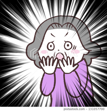 Illustration of a very surprised senior woman Illustration of a very surprised senior woman 131057700