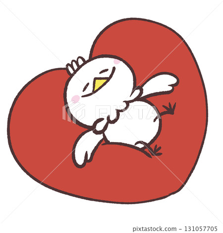 Illustration of a white bird wrapped in a heart 131057705