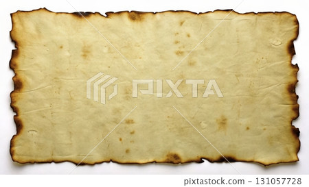 Old parchment paper with burnt edges displayed on a white background for craft and design purposes 131057728