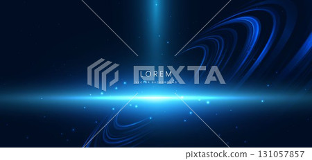 Futuristic curve lines blue with lighting effect sparkle on dark blue background. Hi speed moving concept. 131057857