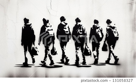Silhouette style illustration of refugees Silhouette style illustration of refugees 131058327