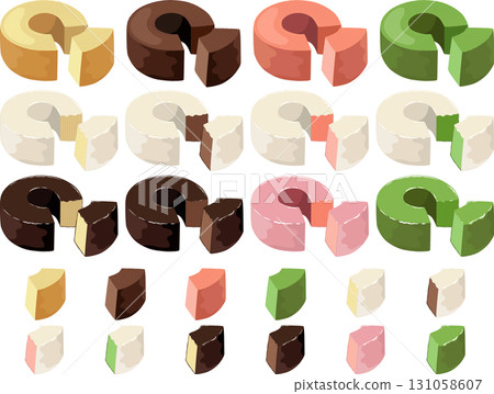 Baumkuchen and cut Baumkuchen set 131058607