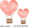 Watercolor illustration of two heart balloons lined up 131058705