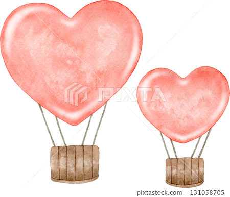 Watercolor illustration of two heart balloons lined up Watercolor illustration of two heart balloons lined up 131058705