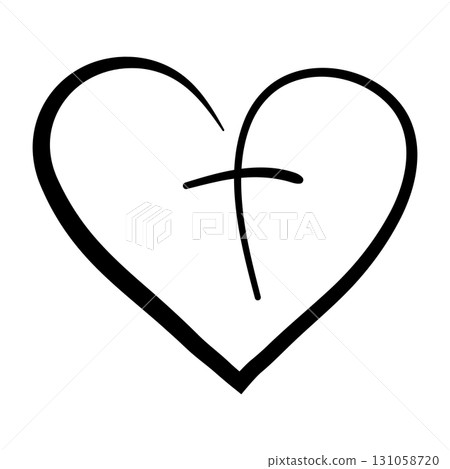 Heart and cross symbol of love, faith, spiritual devotion 131058720