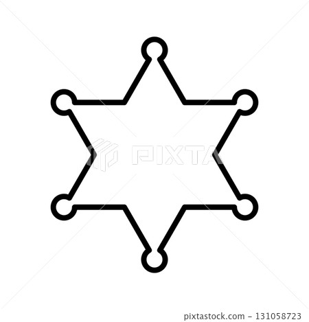 Sheriff badge outline icon, six pointed star with circular nodes 131058723
