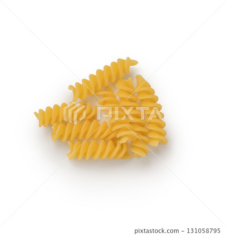 Dry fusilli pasta on white background top view Dry fusilli pasta on white background top view 131058795