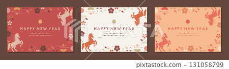 2026 Year of the Horse New Year's Card Templates (Set of 3) Horse and Motif Illustrations 2026 Year of the Horse New Year's Card Templates (Set of 3) Horse and Motif Illustrations 131058799