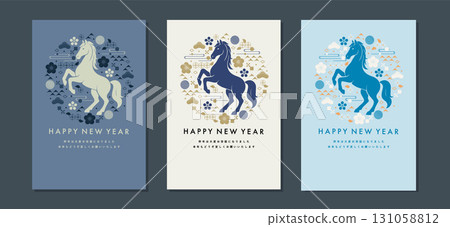 2026 Year of the Horse New Year's Card Templates (Set of 3) Horse and Motif Illustrations 2026 Year of the Horse New Year's Card Templates (Set of 3) Horse and Motif Illustrations 131058812