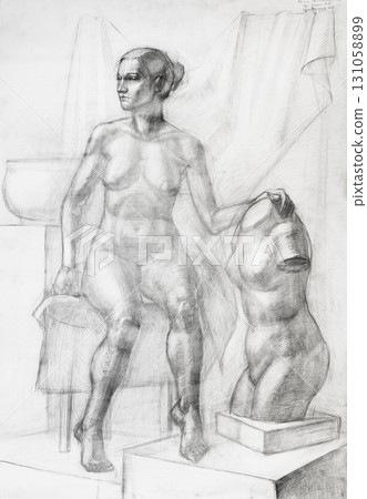 hand drawn Nude model and naked female torso hand drawn Nude model and naked female torso 131058899