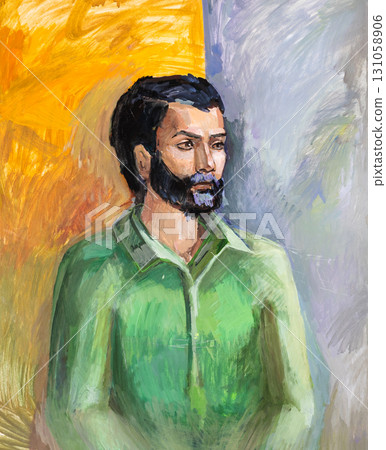 hand painted portrait of black bearded male model hand painted portrait of black bearded male model 131058906