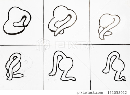 hand-drawn stages of changes in contours of figure hand-drawn stages of changes in contours of figure 131058912