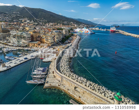 Aerial view of the Citadel of Bastia in the north of Corsica island - Genoese city overlooking the Mediterranean Sea Aerial view of the Citadel of Bastia in the north of Corsica island - Genoese city overlooking the Mediterranean Sea 131058998