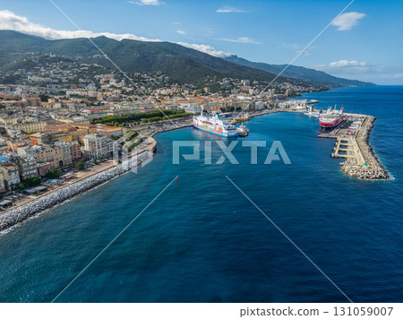 Aerial view of the Citadel of Bastia in the north of Corsica island - Genoese city overlooking the Mediterranean Sea 131059007