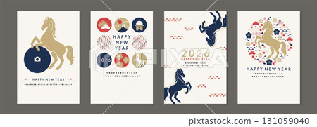 2026 Year of the Horse New Year's Card Template Set of 4 - Horse and Motif Illustrations 2026 Year of the Horse New Year's Card Template Set of 4 - Horse and Motif Illustrations 131059040