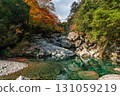 安井溪谷的藍色河流與紅葉 131059219