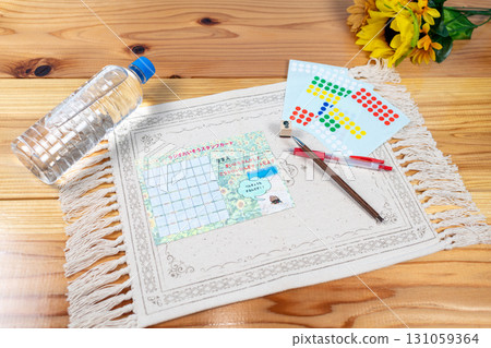 Summer vacation radio exercise stamp card and water 131059364