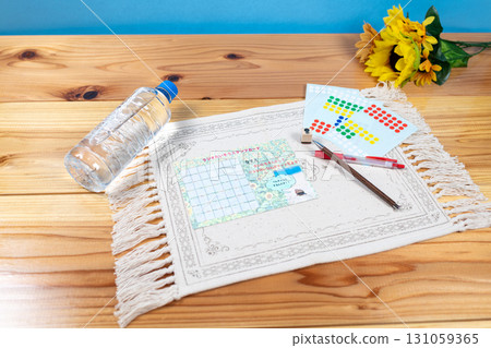 Summer vacation radio exercise stamp card and water 131059365